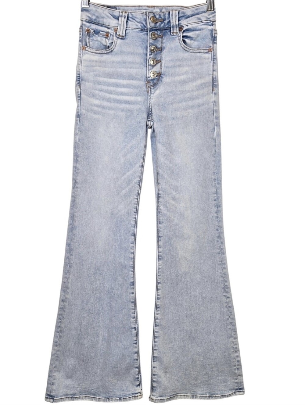 American Eagle Super High Rise Flare Jeans Next Level Stretch Button Fly 0